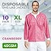 AMZ Medical Supply Disposable Lab Jackets X-Large, Cranberry, Pack of 50, 45 GSM SMS Material, Breathable Snap Front Coat with Knit Cuffs Collar and 3 Pockets, Hip Length Unisex