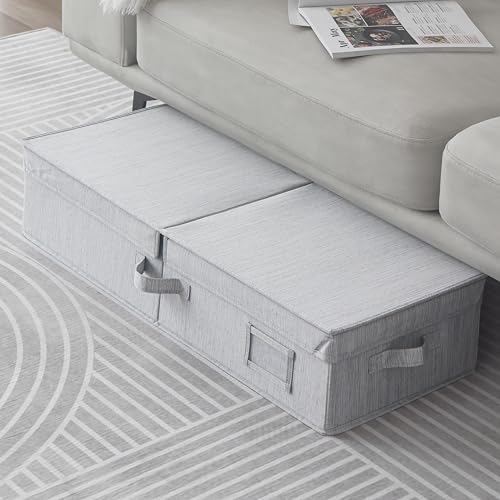 Sukkiri Underbed Storage Containers Bin with Lids, Large Under Bed Storage Organizer Box with Handle, Foldable Under the Storage Bags for Organizing Clothes, Shoes, Blankets, Pillows, Ivory White by Sukkiri Homu - Used condition - US$13.41