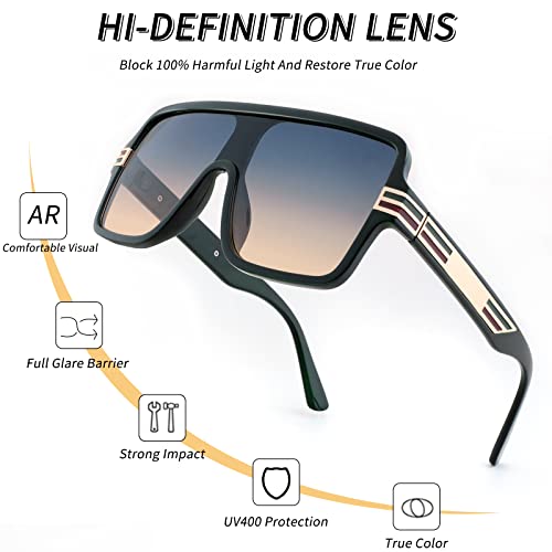 FEISEDY Oversized Square Sunglasses for Women Fashion Flat Top Sunglasses Retro One Piece Lens B28933