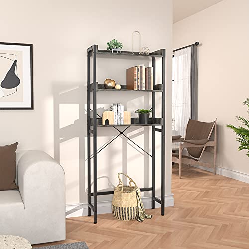 Ecoprsio Over-The-Toilet Storage Rack, 3-Tier Bathroom Organizer Shelf Over Toilet, Freestanding Space Saver Toilet Stands With 4 Hooks, Grey #TOP7