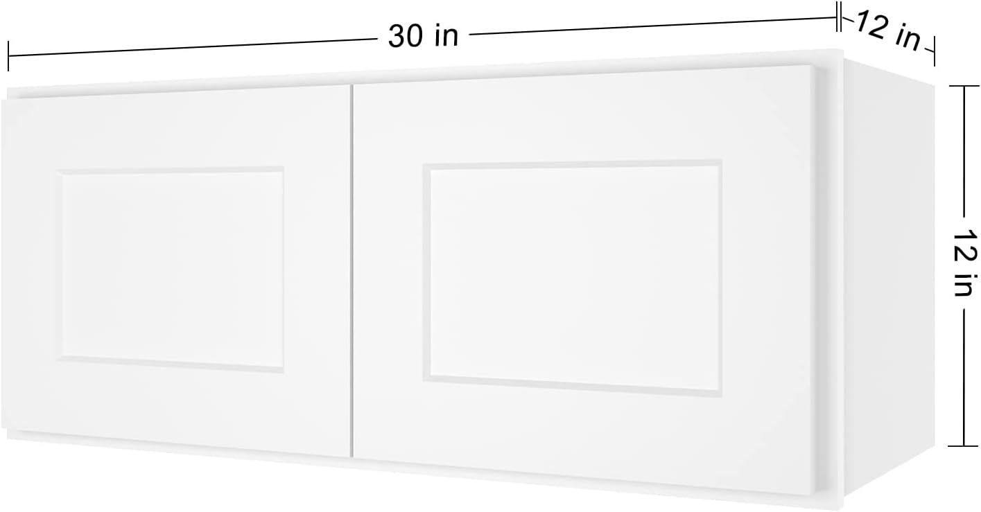 ROOMTEC Wood Wall-Mounted Cabinet,RTA Bathroom Medicine Cabinet with 2 Soft-Close Doors,Laundry Storage Cabinet for Bathroom,Kitchen,Living Room 12" D*30" W*12" H,Shaker White