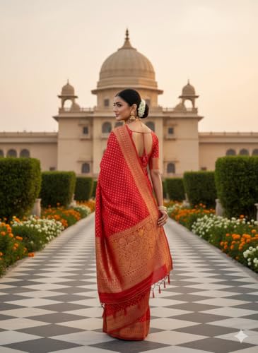 Image of Kanjivaram Silk Saree for Women - Handloom Floral Weaving, Contrast Border, Heavy Gold Zari Rich Pallu, Traditional Designer Wedding & Festive Saree with Blouse Piece