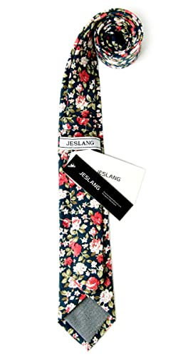 Image of JESLANG Men's Cotton Printed Floral Tie 2.56 inch Skinny Narrow Necktie Various Designs