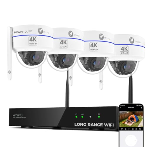 xmartO 4K 8MP Heavy-Duty Wireless PTZ Security Cam Kit,4-Cam 10CH WiFi6 NVR