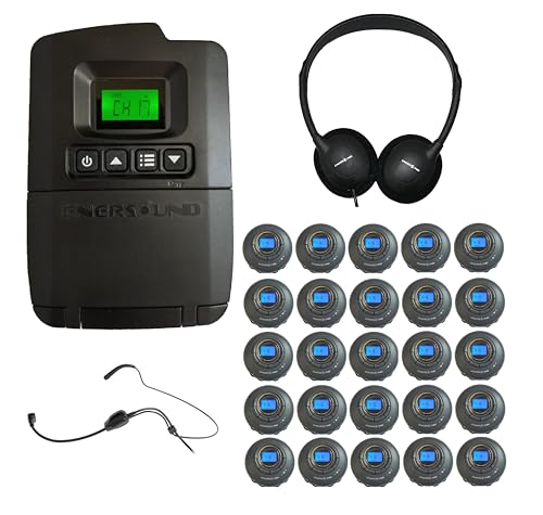 Enersound 25-Person Portable Interpretation Tour Guide System - US-Based 3-Year Warranty & Phone Support - Includes Premium Over the Head Headphones - Ideal for Church School (For 25 People)