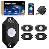 MICTUNING 2nd-Gen CM RGB Rock Lights - 4 Pods Waterproof Multicolor Neon Underglow Kit with Bluetooth App Control & Music Mode for Trucks Pickup UTV SUV ATV （2 Year Warranty）
