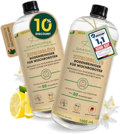 2er Set GRASHÜPFER® Bodenreiniger für Wischroboter [ZITRUSBLÜTE] - Wischroboter und Akkuwischsauger Reiniger kompatibel mit Roborock, Dreame, Ecovacs & Co. für alle Böden - 2x1000