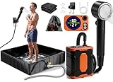 LanBlu 2026 Upgraded Portable Camping Shower with Portable Shower Pan,10000Mah Rechargeable Portable Shower Head with Camp Shower Floor,Outdoor Shower Pan with Drain Hose,5 Spray Portable Shower Pump