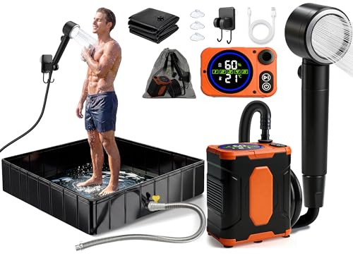LanBlu 2026 Upgraded Portable Camping Shower with Portable Shower Pan,10000Mah