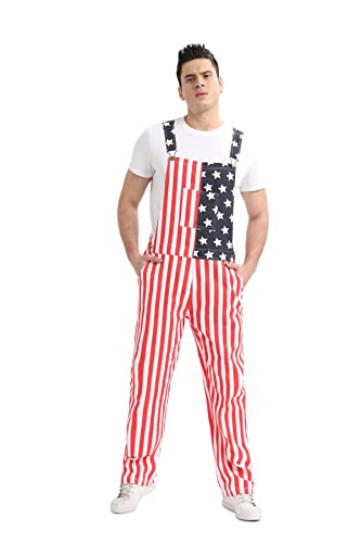 Smalakam Mens Womens Patriotic American Flag Overalls Jeans Bibs Adjustable Straps Patriotic Jumpsuit Long Pants - Mens & Womens One Piece Jumpsuit (311-1-3Xl #TOP20