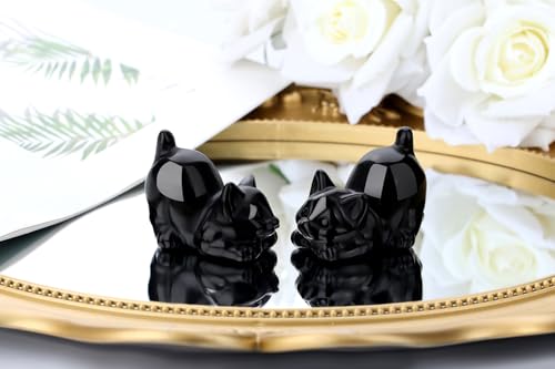 NUKAYAI 2" Black Cat Figurines Statue Sculpture Obsidian Crystals and Healing Stones Natural Gemstones Carved Kitten Cute Office Room Home Cat Decor Gifts for Mother Cat Lovers Women Men