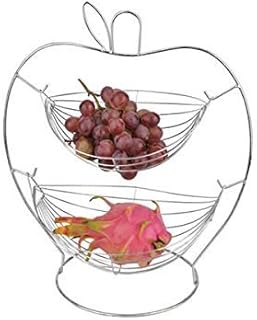 Keraiz 2 Tier Fruit Basket Rack Stand Holder Storage, Metal, Silver, 18.5 x 14.17 x 8.66 cm