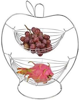 Keraiz 2 Tier Fruit Basket Rack Stand Holder Storage, Metal, Silver, 18.5 x 14.17 x 8.66 cm