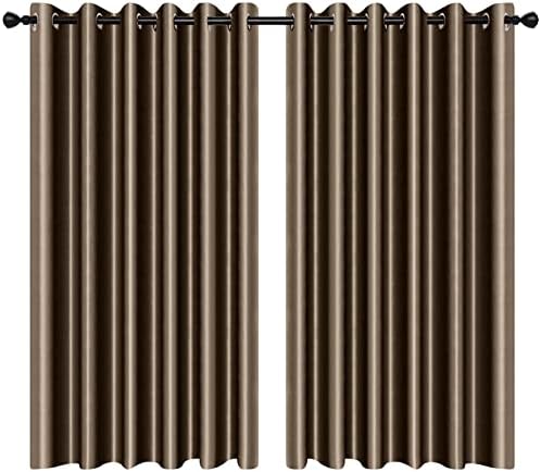 100% Blackout Curtains - Eyelet Ring Top Thermal Insulated Curtains, Noise Reducing & Energy Saving Curtains for Bedroom/Living Room/Nursery, W46 x L54 Inch (117cm x 138cm), 2 Pieces, Light Beige