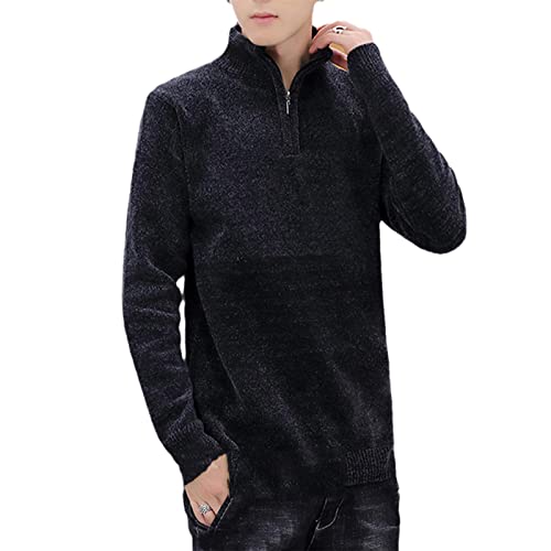 Pull noir mi-saison col montant demi-zip pour homme décontracté M