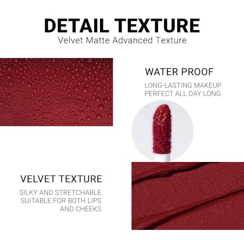Image of evpct 1Pcs Dark Sexy Red Matte Liquid Lipstick Lip Gloss Glossy Set for Black Women 24 Hour Silky Velvet Lipstick labiales matte larga duracion mate 24 horas originales 06#