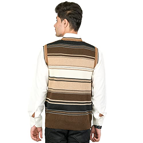 Image of Men Woolen V-Neck Printed Design Sleeveless Pullover Heavy Rainbow Fabric Winter Wear Pure Wool Cardigan Regular Coaty Fully Warm Heavy Pullover Cardigans Free Sizes