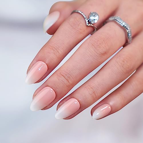 BTArtbox Press On Nails, Short Almond Pink Fake Nails, 32Pcs Full Kit