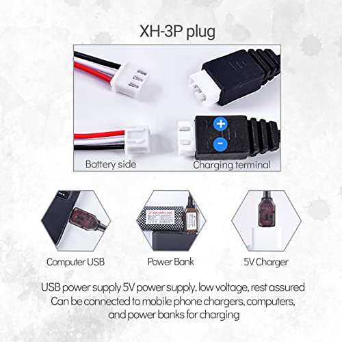 RUIZHI 2 Stück USB Ladegerät Kabel, USB-Ladekabel 7,4 V 1000 mA Ladekabel mit XH-3P-Anschluss SCX24 RC Car, Control Car, FPV Drone Quadcopter