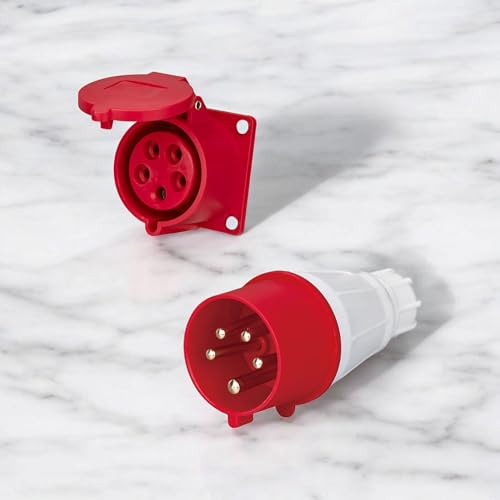 Image of LEYDEN 5 Pin, 32A, 220-440VAC, Industrial Panel Socket with Plug IP44 Waterproof Plug Socket Male Female Connector (Plug & Panel Socket 2 Pcs)