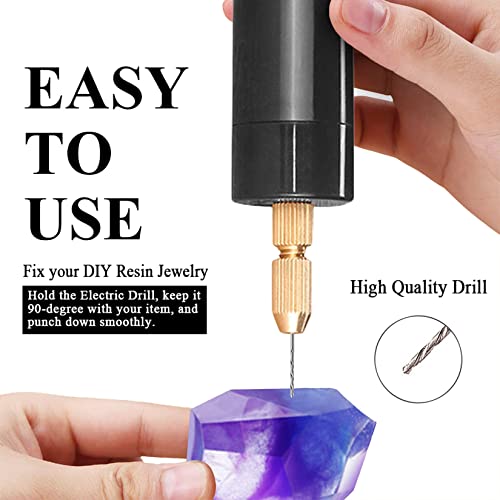 Mini Micro Electric Hand Drill for Resin Crafts, Portable 0.7-1.2mm Electrical Pin Vise Kit USB Handheld Electric Drill Set- Aluminum Manual Micro Drill for DIY/ Jewelry Making, with 15pcs Drill Bits