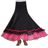 WDSBZNB Falda Flamenca Mujer Traje de baile clásico, traje gitano, vestido flamenco for mujer, faldas con vuelo, salón, espectáculo danza del vientre(Rose red)