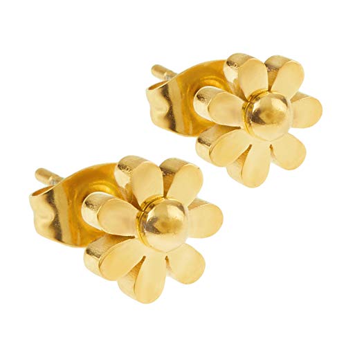 Pendientes para mujer con pequeñas flores de sol, de acero inoxidable y oro de 8 mm de Styleziel A20