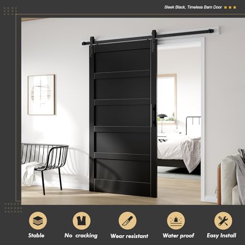 Image of Fredbeck 42x84 Barn Door Black with 7FT Hardware Kit Included,PVC Surface