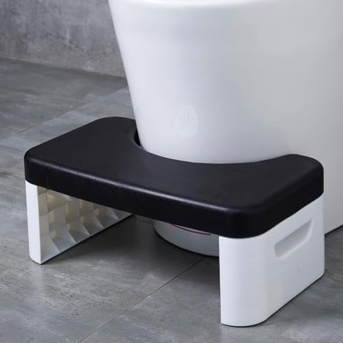 7 inch Folding Toilet Stool, Squatting Poop Stool, Bathroom Potty Step Stool, Toilet Assistance Steps, Step Stool, Fits All Toilets, Detachable & Stackable, for Healthier Toilet Posture (Black)