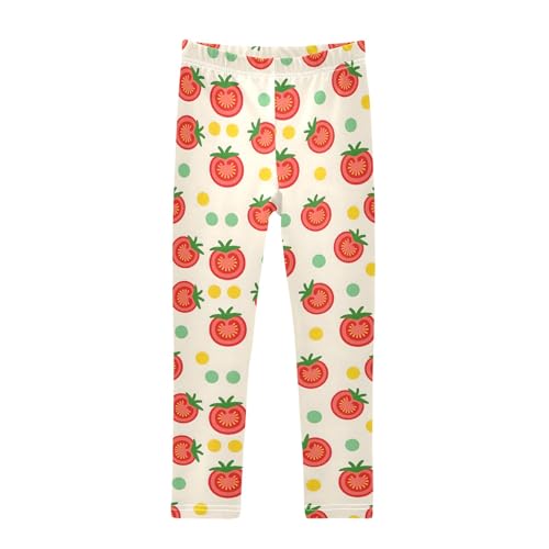 senya Girls Printed Leggings Yoga Pants Yellow Background Sliced Tomatoes Pattern for Kids in 4t to 10 Years, 4T