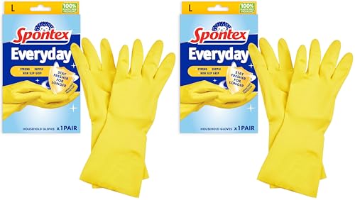 Image of Spontex Everyday Rubber Gloves, size Large, One Pair of Gloves (Pack of 2)