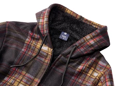 Image of TanBridge Plaid Flannel Hoodie Sherpa Fleece Lined Shirt Jacket Cotton Hoodies Zip Up Winter Warm Coat