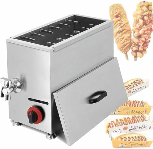 Commercial Deep Fryer for Corn Dogs & Cheese - 21L LPG Gas Frying Machine with Adjustable Temperature Control & 12 Hooks - Perfect for Restaurants & Snack Bars
