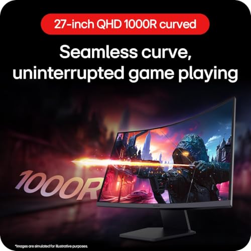 LG UltraGear Curved Gaming Monitor 27GS60QC, 27 inch, 1440p, 180Hz, 1ms Response Time, VA Panel, AMD FreeSync, Smart Energy Saving, DisplayPort, HDMI