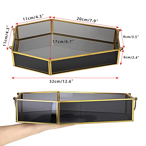 Elldoo Gold Black Glass Coffin Tray, Gothic Home Decor Jewelry Tray, Coffin Shape Serving Tray, Spooky Decorative Tray Candle Tray With Handle For Halloween #TOP1