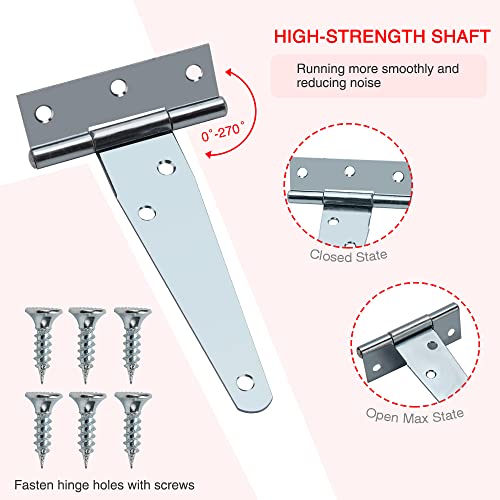 YIXISI 2 PCS 4 Inch T-Shape Tee Hinges, Silver, Painted Steel, Surface Mount, 12 Holes, for Wooden Door Gate, Windows, Fence - Image 3