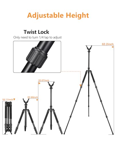 Trakiom 3-in-1 Shooting Stick Hunting Tripod Stand Shooting Tripod Gun Rifle Rest with Height Adjustment Center Column,Shooting Monopod Bipod Tripod with V Yoke for Hunting Shooting and Outdoor