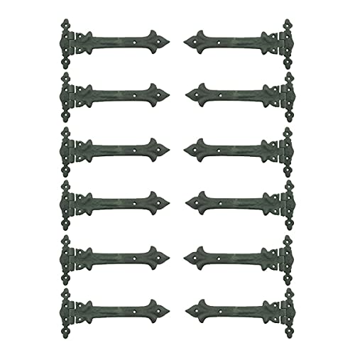 Renovators Supply Manufacturing Black Wrought Iron Strap Hinge 9 in Southern Charm Style Spear Tip Flush Mount Heavy Duty Strap Gate and Door Hinges with Hardware Pack of 12