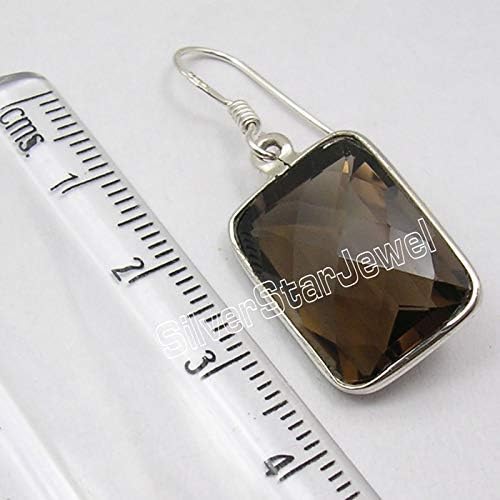 13 x 18 mm Smoky Quartz Earrings 1.4" 7.9 Grams 925 Solid Sterling Silver
