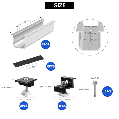 Noosverl Solarmodul halterung Kit(12cm) and Accessories Black Anodised(30-35mm) Adjustable Bracket for Solar Panel Bracket, Solarmodule balkonkraftwerk,Solarhalterungen,T nut schiene