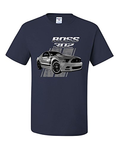 Ford Mustang Boss 302 T-Shirt 50 Years Anniversary Muscle Car Tee Shirt Navy Blue Large