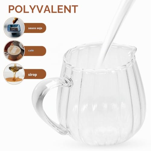 PRETYZOOM Pichet À Lait En Verre Mini Pichet À Crème Avec Bec Verseur Pot À Crème À Café Pour Sauce Vinaigre Sucre Maison Bar Restaurant 8.00 X 5.70 X 5.60 cm – vue 7