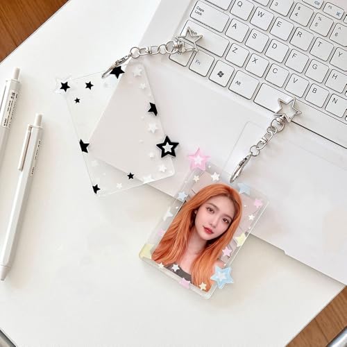 2 Stück Sterne Photocard Holder Keychain Ausweishülle Sammelkarten Hüllen Fotokartenhalter Kartenhüllen Süßer Photo Card Holder Schwarz Bunt Kartenhalter Ausweis Kartenhülle Dienstausweis Hülle