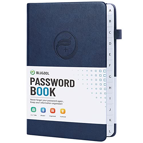 Password Book with Alphabetical Tabs, Hardcover Password Keeper, Password Notebook Organizer for Computer and Internet Address Website Login, Gifts for Home and Office, 5.3''x 7.7''- Navy Blue