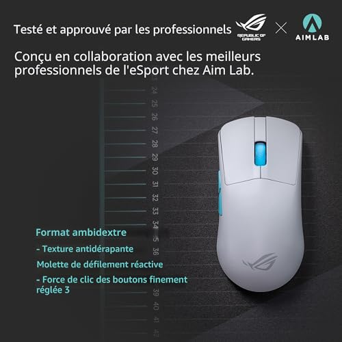 ASUS ROG Harpe Ace Aim Lab Edition Moonlight – Souris Gaming sans Fil Ultra-légère de 54g (Capteur ROG Aimpoint de 36 000 DPI, connectivité trimode, 5 Boutons programmables avec Aim Lab, SpeedNova)