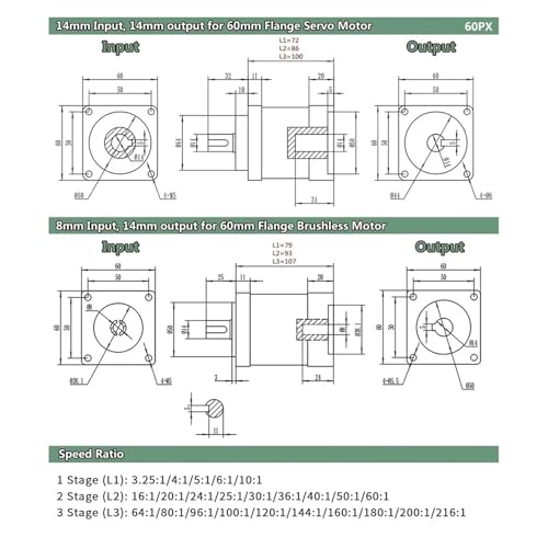 Réducteur vitesse entrée 5 à pour servomoteur brushless bride 60mm