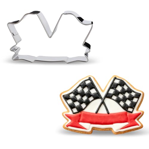 CORNER LACE Racing Flag Cookie Cutter - Stainless Steel Cookie Biscuit Cutting Mold for Birthday Baby Bridal Shower Wedding Party Checkered Flag DIY Craft Home Baking Supply