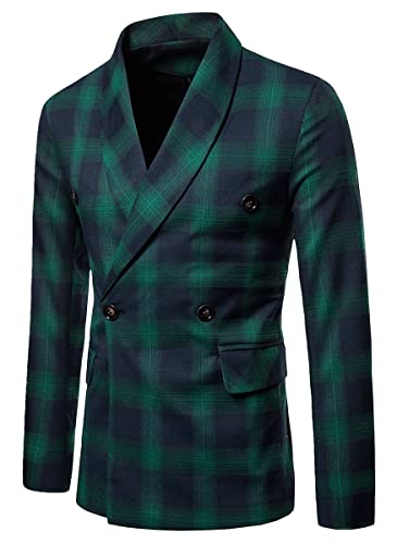 Men's Slim Fit Suits Double Breasted Two Button Casual Plaid Blazer Jacket Coat Outerwear, Green, Us Medium/40 = Tag Xl #TOP1