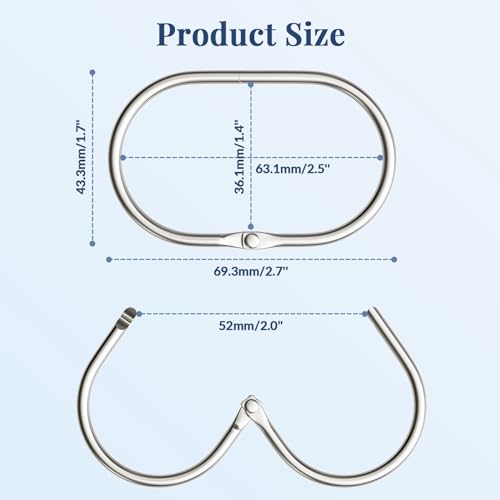 Bathway Shower Curtain Rings, Shower Curtain Hooks 12 Pcs Anti-Drop Shower Rings for Curtain, Metal Shower Curtain Rings Rust Proof, Brushed Nickel Shower Hooks for Shower Curtain Rod Bathroom - Thumbnail 5