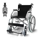 Ultraleicht Rollstuhl Leicht Faltbar Rollstühle mit Selbstantrieb, Reiserollstuhl für Behinderte und Senioren, Schwenkbare Armlehne, Trommelbremse, Aluminium